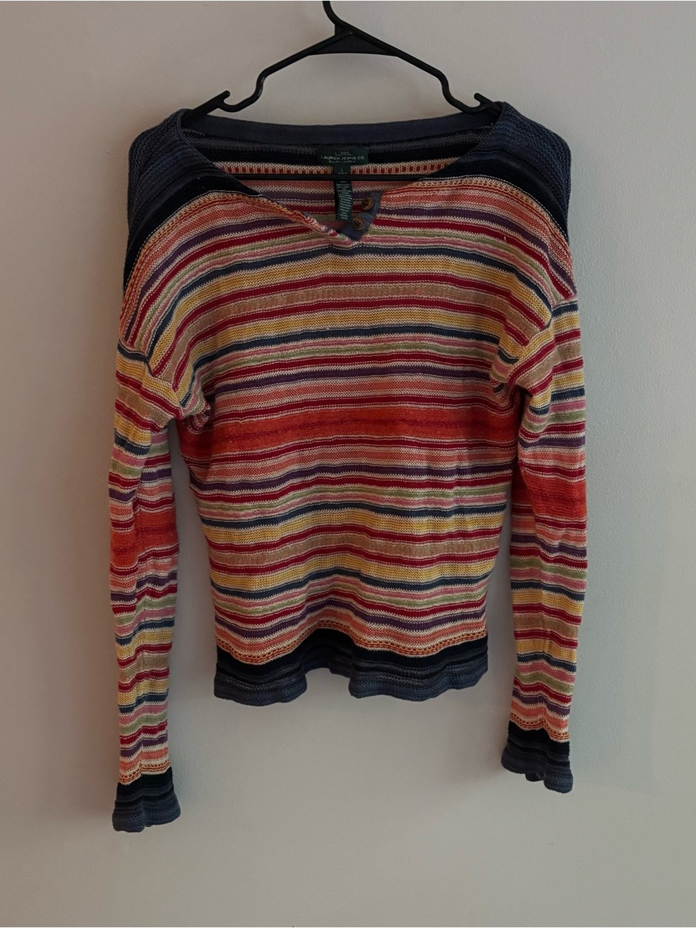 Ralph Lauren Striped Scoopneck Sweater in Navy, Red, Yellow